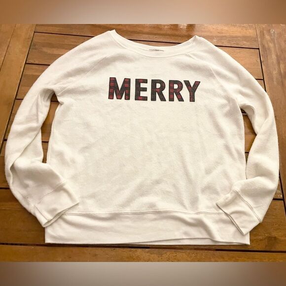 Women’s Grayson Threads “MERRY”  In Buffalo Plaid Lightweight Sweatshirt Sz L - Picture 2 of 6